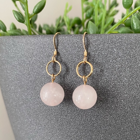 Handmade 14k Gold Filled Rose Quartz Earrings - Picture 5 of 7